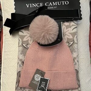 Vince Camuto Blush Pink Beanie and Scarf Set